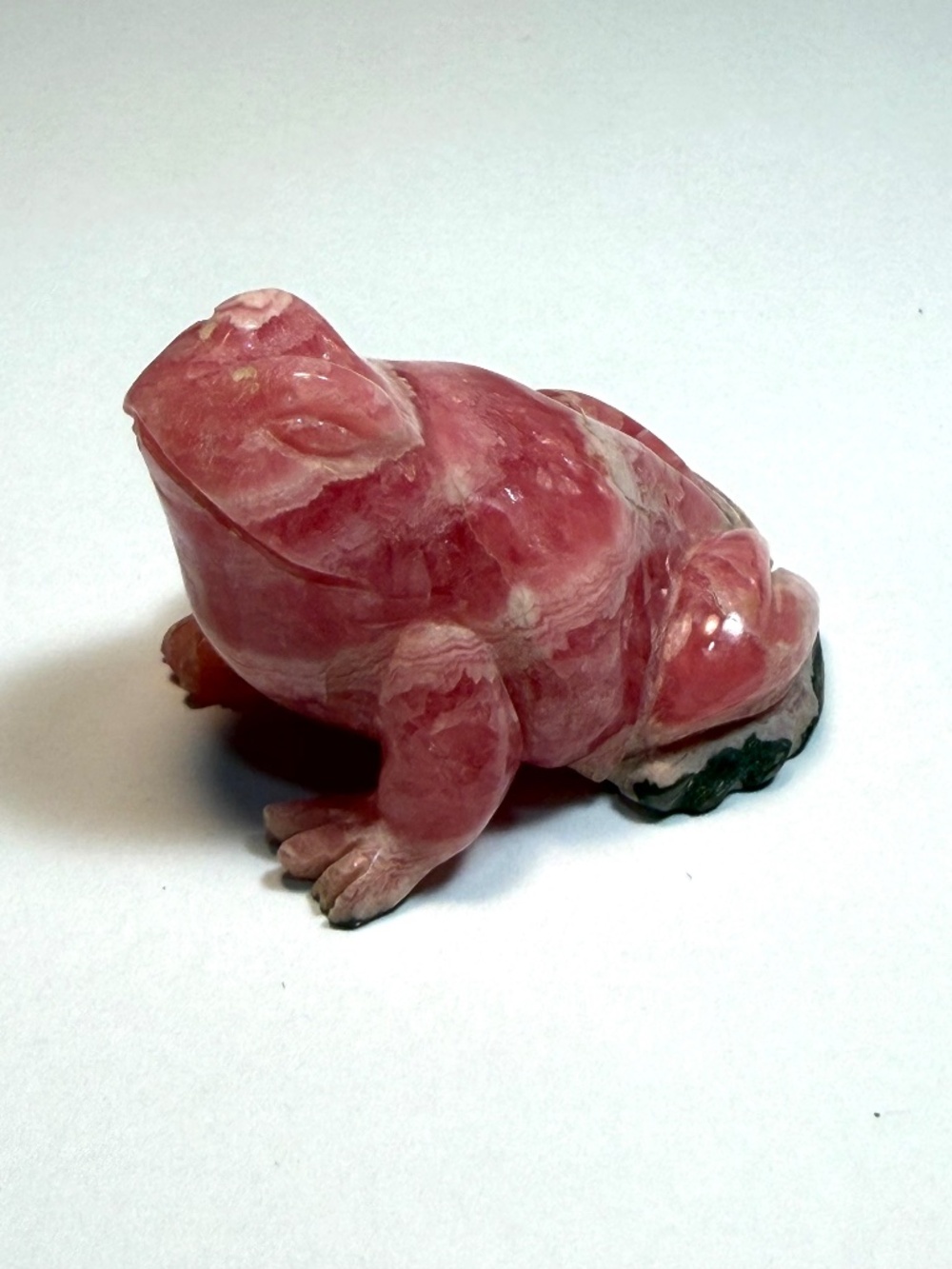 Carved Pink Rhodochrosite Stone Frog Figurine 2" L